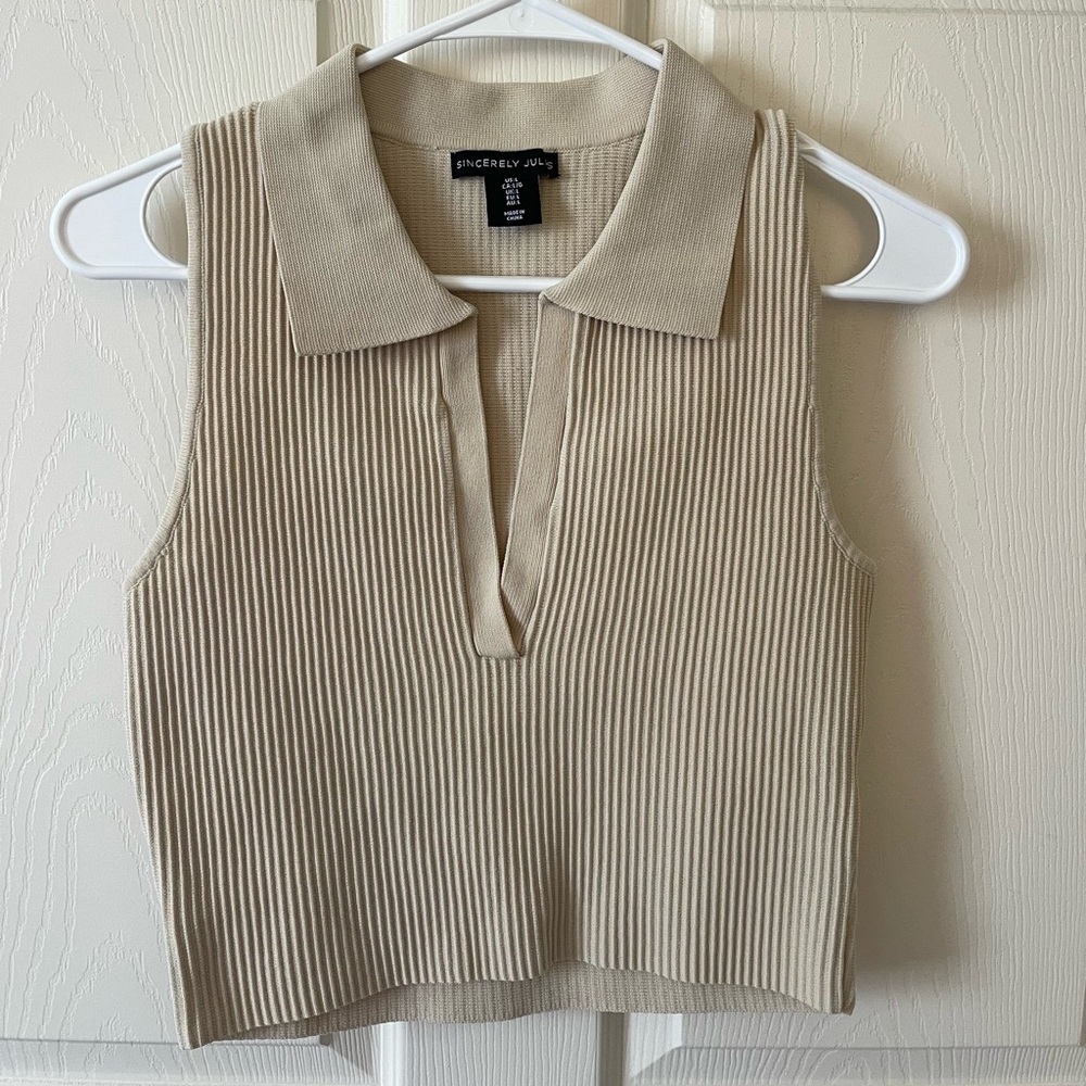 Sincerely Jules tan collared top